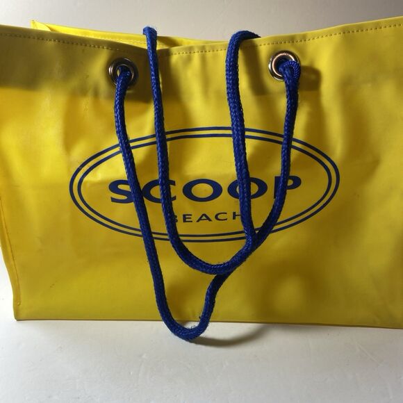 SCOOP Beach Tote Yellow Blue Shopping Bag Rubber Vinyl - Picture 3 of 16
